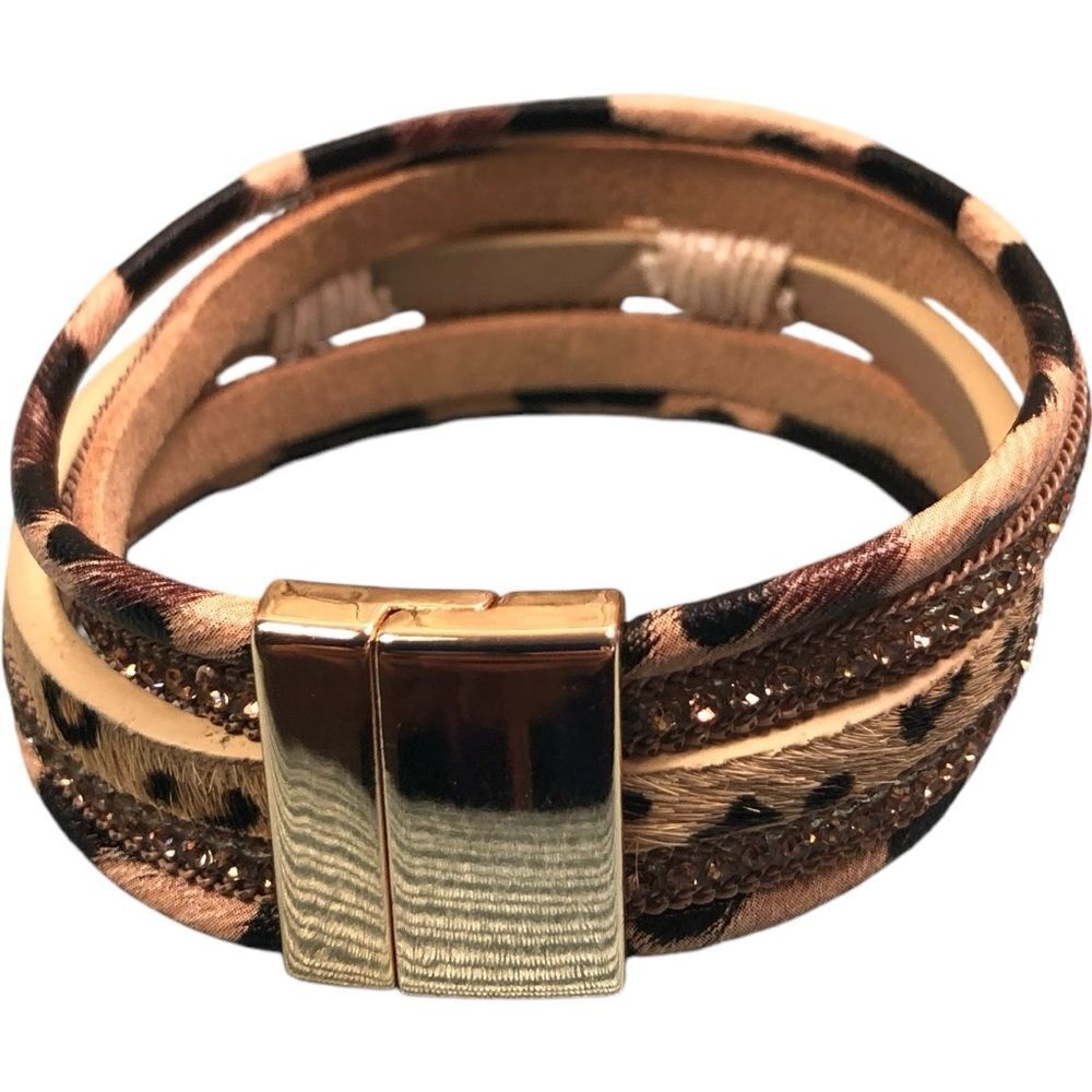 Leopard And Rhinestone Multilayer Strand Bracelet - Picture 9 of 10